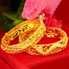 1pcs Dragon Phoenix Lady Bangle Dubai Bracciale per donna Solid 18k Yellow Gold Filled Classic Fashion Wedding Party Gift Dia 60mm