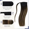 Brown human Extensions Ponytail 12 Inch Balayage Dark to Light Straight Wrap Around Ponytails Hair Piece Real Hair 120g