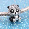 100% 925 Sterling Silver Sparkling Bonito Panda Bead Fits Europeus Pandora Jóias Charm Bracelets