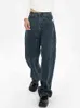 Мина купить забавные женские джинсы уличная одежда повседневная высокая талия Корейская мода темно -синие джинсы прямые джинсы свободные женские штаны Y2K L220726