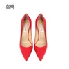 Zapatos de Tacn Alto Ante Para Mujer Calzado Boda Rojo Punta Estrecha Clsico Lujo Fiesta Sin Cordones 8cm 10cm 220511