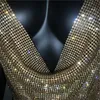 Festivalqueen Brilliant Backless Party Crop Top Women Summer Deep V Neck Night Club Diamonds Metal Tank Tops 220318