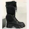 Womens Designer Botas Joelho Alto Rois Botas Tornozelo Martin Botas Nylon Militar Inspirado Botas de Combate Nylon Bouch Anexado ao Tornozelo com Alça NO49