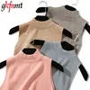 Half High Collar Tank Tops y2k Female Summer Fashion Solid Women Hight Quality Blue Gray Black White Knitted Sexy 220325
