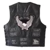 Quatre saisons veste sans manches en cuir hommes moto gilet broderie en peau de mouton épissage motard gilet mâle classique rétro 220727