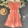 Slim Vintage Love Heart Print V Bandage Sukienka Summer Midi Long Party Women High Tase Vestido de Festa Elegant 220613