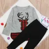 Baby Mädchen Weihnachten Elch Gitter Outfits Kinder Plaid Deer Top + Hosen 2 teile/satz Herbst Mode Boutique Weihnachten Kinder Kleidung Sets