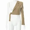 女性用ジャケット女性不規則なブレザークロップド秋の春のファッションソリッドオフショルダーラペル長袖コートアウトウェア2022Women's