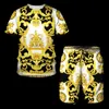 Barokke T-shirts voor Mannen / Vrouwen Zomer Oversized T-shirt / Shorts 3D Lion Head Crown Print O Neck Short Sleeve Top Mannelijke Suit 220419