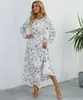 Spring Autumn Long Dresses Floral Printed Round Neck Long Sleeved A-line Casual Dress