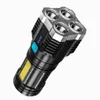 4-kärnor Super Bright ficklampa USB-uppladdningsbar utomhusmultifunktion P1000 LED-långväga Spotlight Battery Display Cob Light