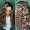 Kinky Curly 2Tone Color 5x5 Lace Closure Remy Indian Human Hair Peruka For Blacks Women Black Root 360 Lacess Frontal 180 Gęstość Gęstość HD przezroczystą pełną koronkę
