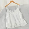 Sommar Spaghetti Strap Toppar Kvinnor Ärmlös V-Neck Floral Broderi Casual Bomull Linen Tank Top Camis Tee Shirt Femme 220325