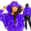 Sweats à capuche pour femmes Sweat-shirts Femme PVC Veste en cuir verni Casual Latex Coat Shiny PU Loose Crop Tops Plus Size Zip-up Nightclub Custom