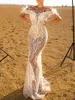 Abiti da sera sexy Illusion Tassel Beaded Pearls Off The Shoulder Feather Prom Gown Formal Vestido De Fiesta De Boda