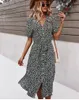 النساء الأزهار فستان الصيف غير الرسمي قصير الأكمام زر العطلة ميدي فساتين أنثى v-neck beach boho فستان أنيقة رداء أنيقة 220531