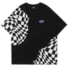 特大のTシャツチェックパッチワークコットンOネックトップティーメンズ服の夏のハラジュクストリートウェアカジュアルショートスリーブTシャツ