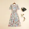 Women's Runway Dresses O Neck Half Sleeves Floral Printed Fashion High Street Midi Dress Vestidos