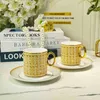 2022 Ny stil lyxig mosaik kaffekopp och fat set med guldhandel keramisk cappuccino eftermiddag te kopp 2 st kaffemugg set y6576985