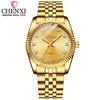 CHENXI Fashion Luxury Men Women Watch Gold Blue Quartz Wrist Watch Stainless Steel Couples Clock Casual Waterproof Mens Watches 220407