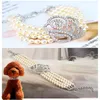 Pearls Dog Collars Cat Necklace Jewelry with Bling Crystal Rose Flower for Small Dogs Girl Teacup Chihuahua Yorkie Pet Party Neck Grooming Jewelry Accessory L B145