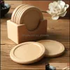 Mats Pads Table Decoration Accessories Kitchen Dining Bar Home Garden Newnew 6Pcs Wooden Cup Mat Set With Holder Solid Wood Round Placema