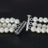 Handknutt halsband 3ROWS VIT NÄR RUND 6-7MM 18-21 TILL MICRO INLAY ZIRCON BOWKNOT Natural Freshwater Pearls Fashion Jewelr