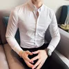 Męskie koszule plus size 5xl-M w stylu brytyjski solidne koszula z długim rękawem Mężczyźni Ubranie proste Slim Fit Business Casual Chemise Homme Formal Wear 230206