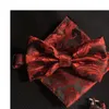 Män Bow Tie Box Set Wedding Presents To Gäster 100 Silk Gold Jacquard Pink Black Red Bowtie näsduk Manschettknappar Groomsman