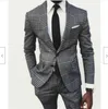 Men's Suits & Blazers 2 Piece Grey Mens Vintage Plaid British Style Slim Notch Lapel Groom Party Tuxedo Wedding Tuxedos For Men Formal Prom