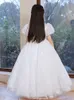 2022 Bling Crystal Flower Girls Abiti per adolescenti Tulle Piano Lunghezza Beach Ball Gown Ragazza Spettacolo Abiti da festa Gonna in tulle Formale Principessa Abbigliamento per bambini