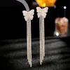 New designed Dangle Butterfly women tassel earrings retro flower bow-knot Micro inlays color diamonds couple ear studs Celebrity f301P