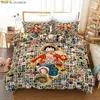 MiQINEY 2/3 Pieces Bedding Set 3D Cartoon Duvet Cover Set Luffy Anime Bed Quilt Cover Twin Single Queen King Bed Cover