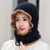 Beanies Beanie/Skull Caps Winter Women's Hooded Scarf Dual-användning förtjockning plus fleece stickad hatt fast färg tether pullover