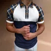 Men's Polos Men's Shirt Casual Plaid Short Sleeve Zippers Shirts Navy Color Patchwork Loose Summer 2022Men's Men'sMen's Bles22