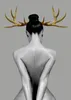 Nordic Antlers Girls Canvas Painting Nude Art Bild Skriver ut Poster Golden Deer Woman Wall Bilder för vardagsrum Modern inredning