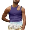 Men's Tank Tops Chic Men Shirt Solid Color Slim Fit Pullover Sleeveless Round Neck Special Asymmetric Sexy Top For Parties