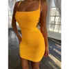 Femmes Sexy Robe Moulante Sans Manches O Cou Spaghetti Sangle Extensible Paquet Hanche Courte Mini Robe Femmes Club Robe Robe 220510