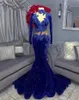 Royal Blue Prom Klänningar 2022 Svart Girls Sequin Se genom långärmad Afrikansk formell kvällsförlovning Mermiad Party Dress Pro232