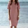 Kadın Yelekleri 38# Kadın Yaz Elbisesi Kısa Kol Keten Gevşek A-Line Partisi Sundress Cep Siyah Vintage Plus Beden Elbiseler Luci22