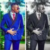 Men's Suits & Blazers Custom Latest Design Fashion Royal Blue Wedding Men Formal Groom Prom Slim 2-piece Black Shiny Lapel Navy Man Party Bl