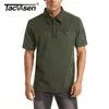 TACVASEN avec 2 poches zippées T-shirt hommes tactiques militaires à manches courtes polos décontracté travail d'équipe golf hauts homme vêtements 220704