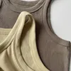 Women Tops Organic Cotton Tank Thread Solid Color Slim Vest 220325