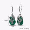 Beng 925 Sterling Silver Flower Marcasite Green Agate Stone Drop oorbellen