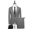 Men's suits solid color plaid business fashion casual straight trousers two-piece set single row one button professional suit