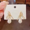 Dangle & Chandelier Luxury Knot Micro Pave Zirconia Pearl Earrings For Women Korean Style 2022 New Earings