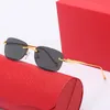 Lunettes de soleil design de luxe pour hommes femme sans monture forme rectangulaire rivets en métal noir design verres clairs corne de buffle Carti lunettes de protection avec boîte d'origine