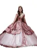 Księżniczka z długim rękawem sukienki Quinceanera Wzór cekin koronkowy aplikacja kryształy koralikowe balowy suknia balowa słodka sukienka dla młodych dziewcząt vestido de anos