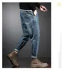Мужские джинсы лето свободно мод простой цвет прямой брюки до лодыжки.
