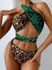 Fashion Hollow Out Lace-up Bikini reversibile Sexy Leopard Print Patchwork Cross Halter Costumi da bagno Donna Backless Push Up Beachwear Y220420